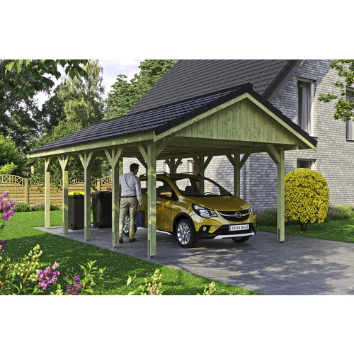 SKANHOLZ Carport »Wallgau«, BxT: 430 x 750 cm, Firsthöhe: 326 cm, imprägniert - gruen