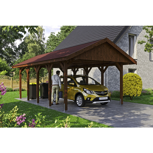 SKANHOLZ Carport »Wallgau«, BxT: 430 x 750 cm, Firsthöhe: 326 cm, lasiert – braun