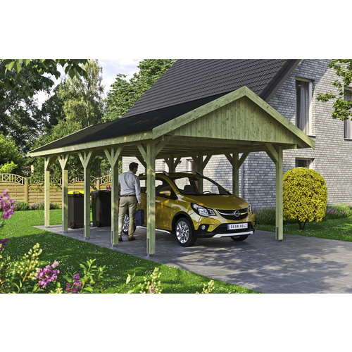 SKANHOLZ Carport »Wallgau«, BxT: 430 x 750 cm, Firsthöhe: 326 cm, imprägniert - gruen