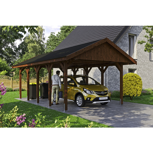 SKANHOLZ Carport »Wallgau«, BxT: 430 x 750 cm, Firsthöhe: 326 cm, lasiert – braun