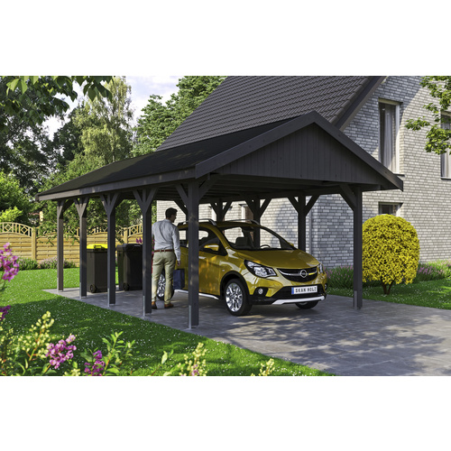 SKANHOLZ Carport »Wallgau«, BxT: 430 x 750 cm, Firsthöhe: 326 cm, lasiert - grau