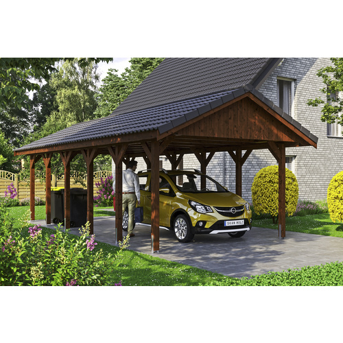 SKANHOLZ Carport »Wallgau«, BxT: 430 x 900 cm, Firsthöhe: 326 cm, lasiert – braun