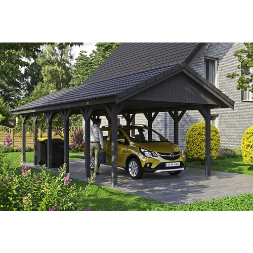 SKANHOLZ Carport »Wallgau«, BxT: 430 x 900 cm, Firsthöhe: 326 cm, lasiert - grau