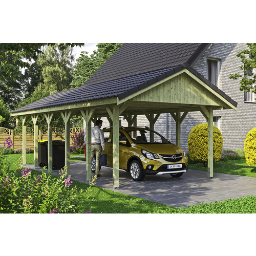 SKANHOLZ Carport »Wallgau«, BxT: 430 x 900 cm, Firsthöhe: 326 cm, imprägniert – gruen