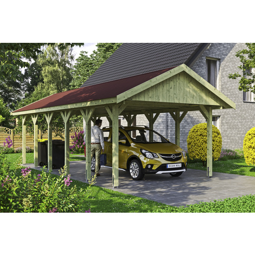 SKANHOLZ Carport »Wallgau«, BxT: 430 x 900 cm, Firsthöhe: 326 cm, imprägniert - gruen