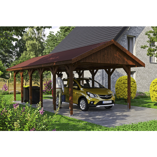 SKANHOLZ Carport »Wallgau«, BxT: 430 x 900 cm, Firsthöhe: 326 cm, lasiert – braun