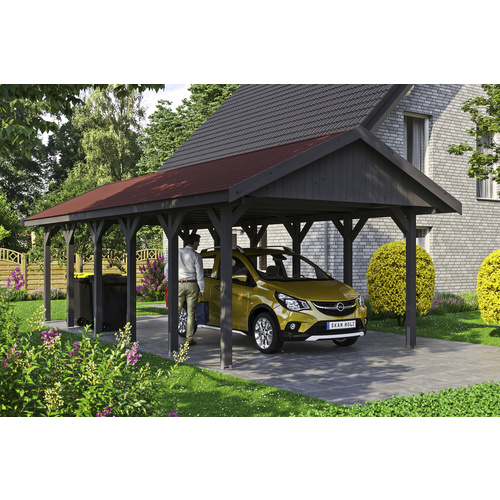 SKANHOLZ Carport »Wallgau«, BxT: 430 x 900 cm, Firsthöhe: 326 cm, lasiert – grau