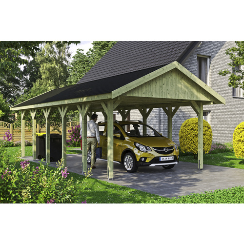 SKANHOLZ Carport »Wallgau«, BxT: 430 x 900 cm, Firsthöhe: 326 cm, imprägniert - gruen