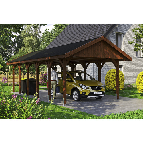 SKANHOLZ Carport »Wallgau«, BxT: 430 x 900 cm, Firsthöhe: 326 cm, lasiert – braun