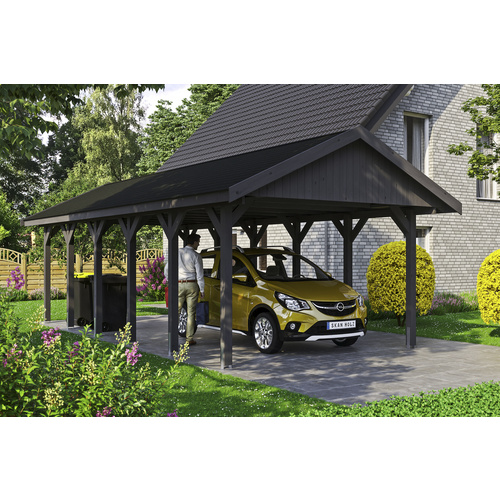 SKANHOLZ Carport »Wallgau«, BxT: 430 x 900 cm, Firsthöhe: 326 cm, lasiert – grau