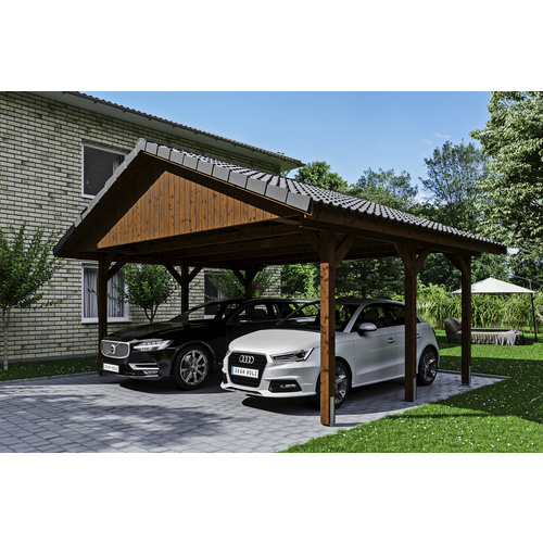 SKANHOLZ Carport »Wallgau«, BxT: 620 x 500 cm, Firsthöhe: 354 cm, lasiert – braun