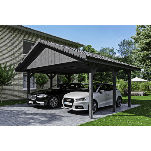 SKANHOLZ Carport »Wallgau«, BxT: 620 x 500 cm, Firsthöhe: 354 cm, lasiert – grau