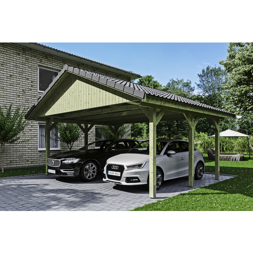 SKANHOLZ Carport »Wallgau«, BxT: 620 x 500 cm, Firsthöhe: 354 cm, imprägniert – gruen