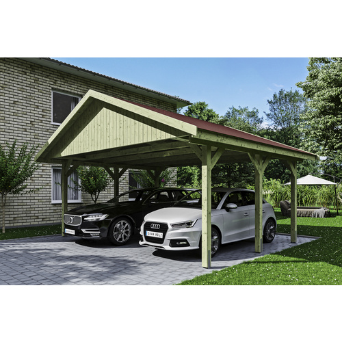 SKANHOLZ Carport »Wallgau«, BxT: 620 x 500 cm, Firsthöhe: 354 cm, imprägniert - gruen