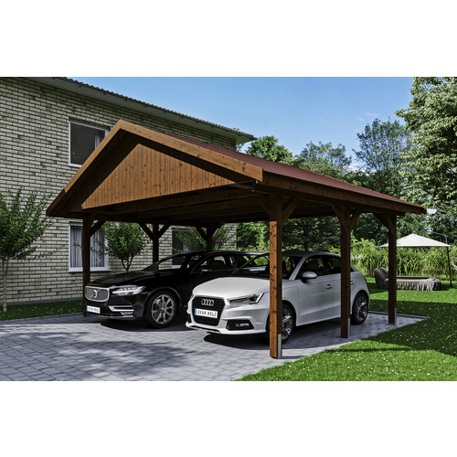 SKANHOLZ Carport »Wallgau«, BxT: 620 x 500 cm, Firsthöhe: 354 cm, lasiert – braun