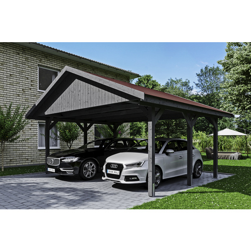 SKANHOLZ Carport »Wallgau«, BxT: 620 x 500 cm, Firsthöhe: 354 cm, lasiert - grau