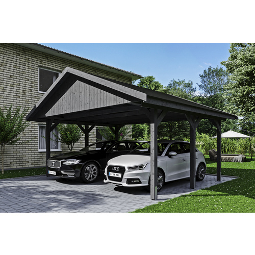 SKANHOLZ Carport »Wallgau«, BxT: 620 x 500 cm, Firsthöhe: 354 cm, lasiert – grau