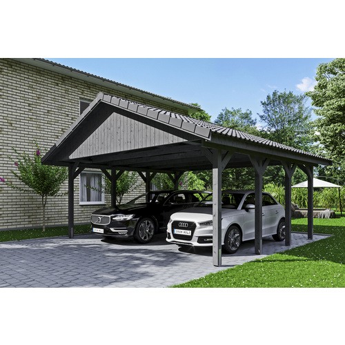 SKANHOLZ Carport »Wallgau«, BxT: 620 x 600 cm, Firsthöhe: 354 cm, lasiert - grau