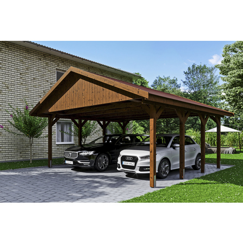 SKANHOLZ Carport »Wallgau«, BxT: 620 x 600 cm, Firsthöhe: 354 cm, lasiert – braun