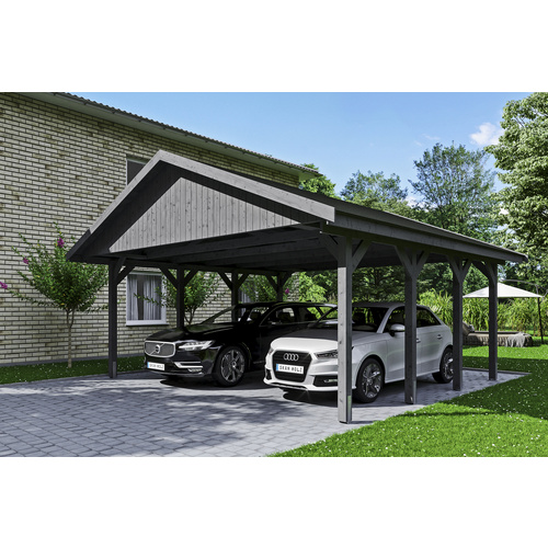 SKANHOLZ Carport »Wallgau«, BxT: 620 x 600 cm, Firsthöhe: 354 cm, lasiert - grau