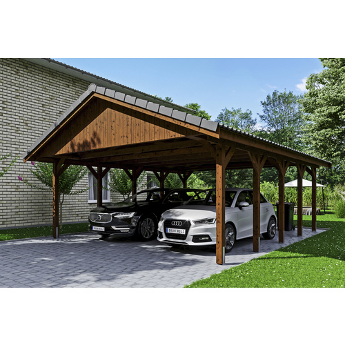 SKANHOLZ Carport »Wallgau«, BxT: 620 x 750 cm, Firsthöhe: 354 cm, lasiert – braun