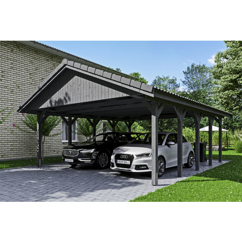 SKANHOLZ Carport »Wallgau«, BxT: 620 x 750 cm, Firsthöhe: 354 cm, lasiert - grau