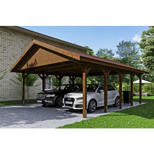 SKANHOLZ Carport »Wallgau«, BxT: 620 x 750 cm, Firsthöhe: 354 cm, lasiert – braun