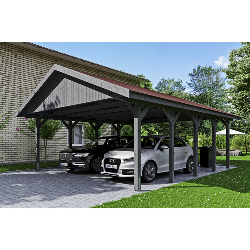 SKANHOLZ Carport »Wallgau«, BxT: 620 x 750 cm, Firsthöhe: 354 cm, lasiert – grau