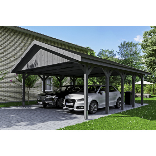 SKANHOLZ Carport »Wallgau«, BxT: 620 x 750 cm, Firsthöhe: 354 cm, lasiert - grau