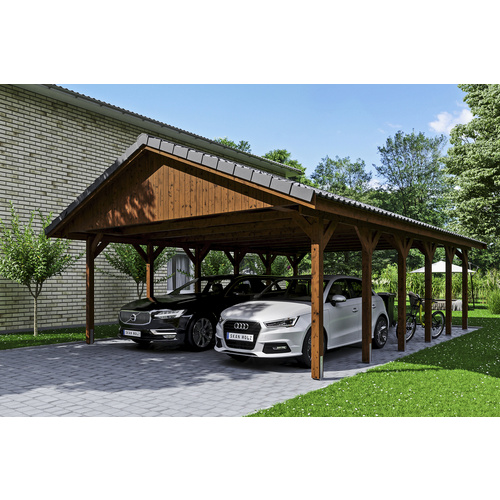 SKANHOLZ Carport »Wallgau«, BxT: 620 x 900 cm, Firsthöhe: 354 cm, lasiert – braun