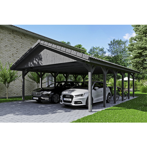 SKANHOLZ Carport »Wallgau«, BxT: 620 x 900 cm, Firsthöhe: 354 cm, lasiert - grau