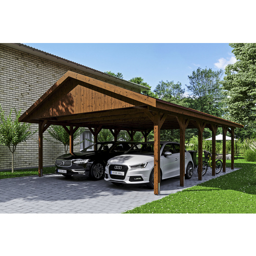 SKANHOLZ Carport »Wallgau«, BxT: 620 x 900 cm, Firsthöhe: 354 cm, lasiert - braun