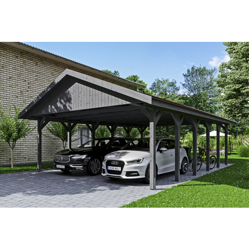 SKANHOLZ Carport »Wallgau«, BxT: 620 x 900 cm, Firsthöhe: 354 cm, lasiert - grau