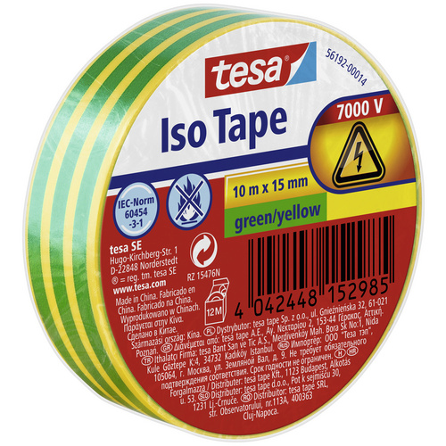 tesa Isolierband 10 m x 15 mm, grün-gelb