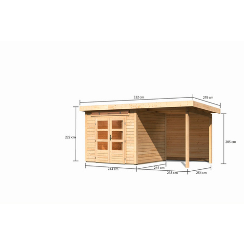 KARIBU Ferienhaus »ASKOLA 2«, Holz, BxHxT: 445 x 222 x 244 cm (Außenmaße inkl. Dachüberstand) - braun |  Fichte  |  5,5 m²