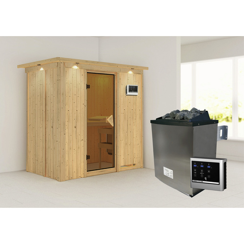 Thumbnail - KARIBU Sauna »Pärnu«, inkl. 9 kW Saunaofen mit externer Steuerung, für 2 Personen - beige