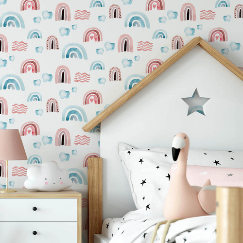 Thumbnail - K&L Wall Art Vliestapete »Kinder Vliestapete«, Baby Rosa Regenbogen Wolken, mehrfarbig, matt - bunt