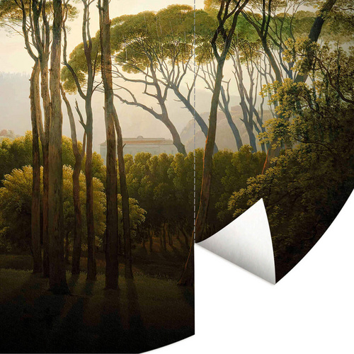Thumbnail - K&L Wall Art Vliestapete »Runde Vliestapete«, Kiefern Wald Retro Landschaft, mehrfarbig, matt - bunt