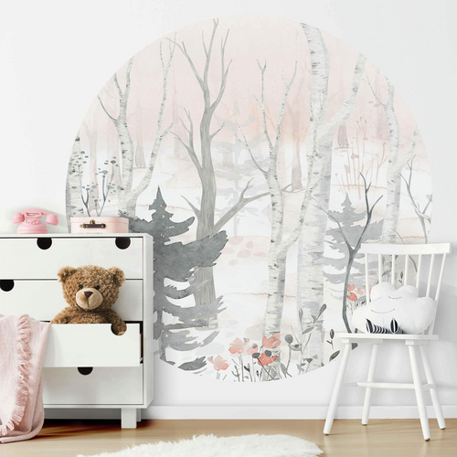 Thumbnail - K&L Wall Art Vliestapete »Runde Vliestapete«, Kvilis Winter Wald Aquarell, mehrfarbig, matt - bunt