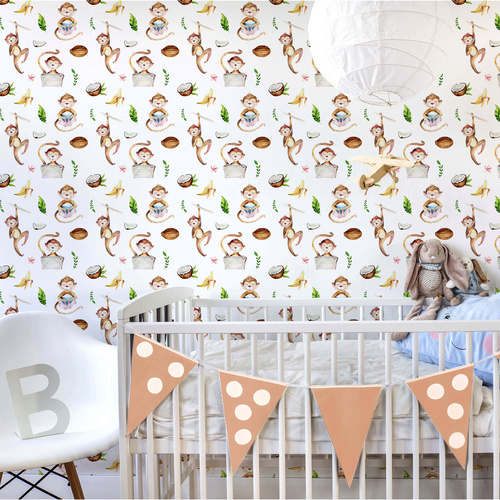 Thumbnail - K&L Wall Art Vliestapete »Kinder Vliestapete«, Kokosnuss Affen Baby, mehrfarbig, matt - bunt