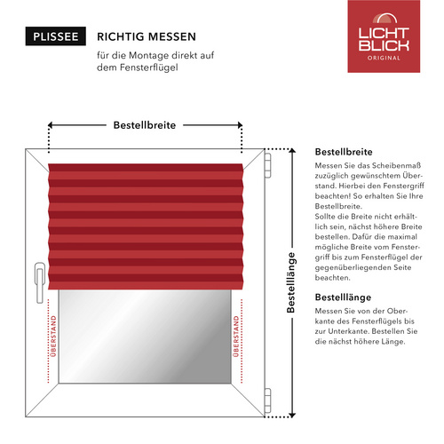 Lichtblick Plissee, Klemmfix, verspannt, 95x130 cm, brombeer - rot
