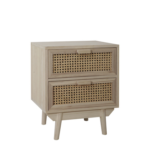 SalesFever Nachttisch, Mitteldichte Faserplatte/PaulowniaHolz/Rattan, Natur – beige