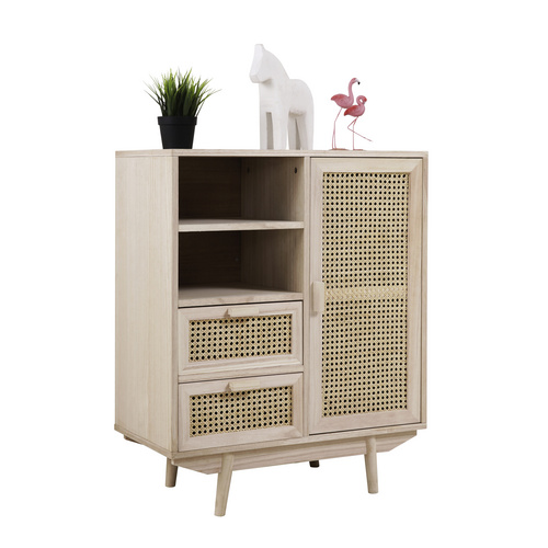 SalesFever Sideboard, natur, Mitteldichte Faserplatte (MDF)/paulowniaholz/rattan - beige