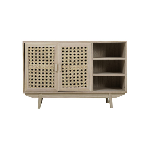 SalesFever Sideboard, natur, Mitteldichte Faserplatte (MDF)/paulowniaholz/rattan - beige