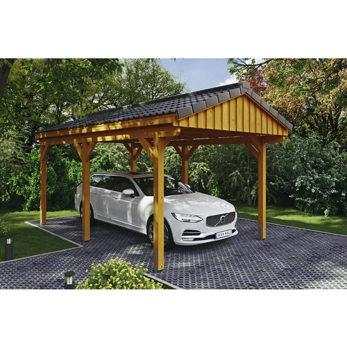 SKANHOLZ Carport »Fichtelberg«, BxT: 317 x 566 cm, Firsthöhe: 303 cm, lasiert - beige