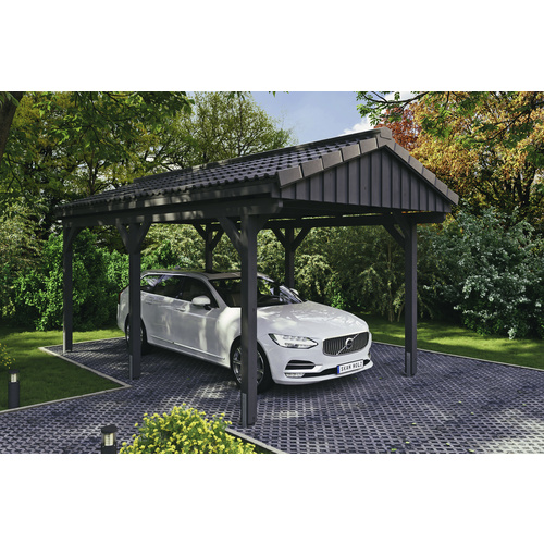 SKANHOLZ Carport »Fichtelberg«, BxT: 317 x 566 cm, Firsthöhe: 303 cm, lasiert - grau