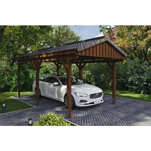 SKANHOLZ Carport »Fichtelberg«, BxT: 317 x 566 cm, Firsthöhe: 303 cm, lasiert - braun