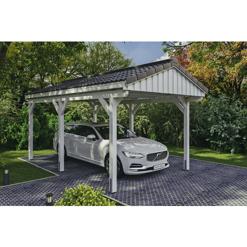 SKANHOLZ Carport »Fichtelberg«, BxT: 317 x 566 cm, Firsthöhe: 303 cm, lasiert – weiss