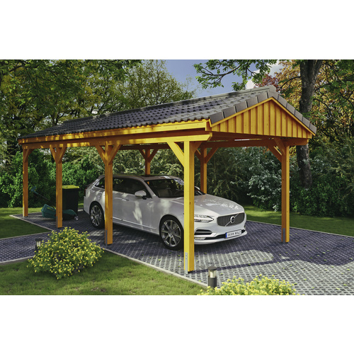 SKANHOLZ Carport »Fichtelberg«, BxT: 317 x 808 cm, Firsthöhe: 303 cm, lasiert – beige