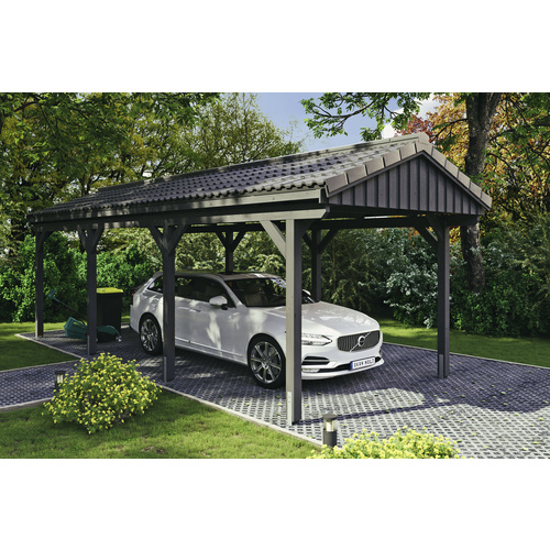 SKANHOLZ Carport »Fichtelberg«, BxT: 317 x 808 cm, Firsthöhe: 303 cm, lasiert – grau